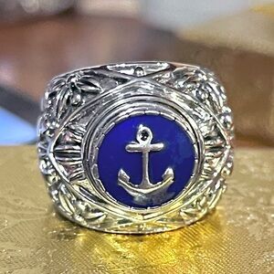 Nautical Anchor Ring in Navy Blue and Silver